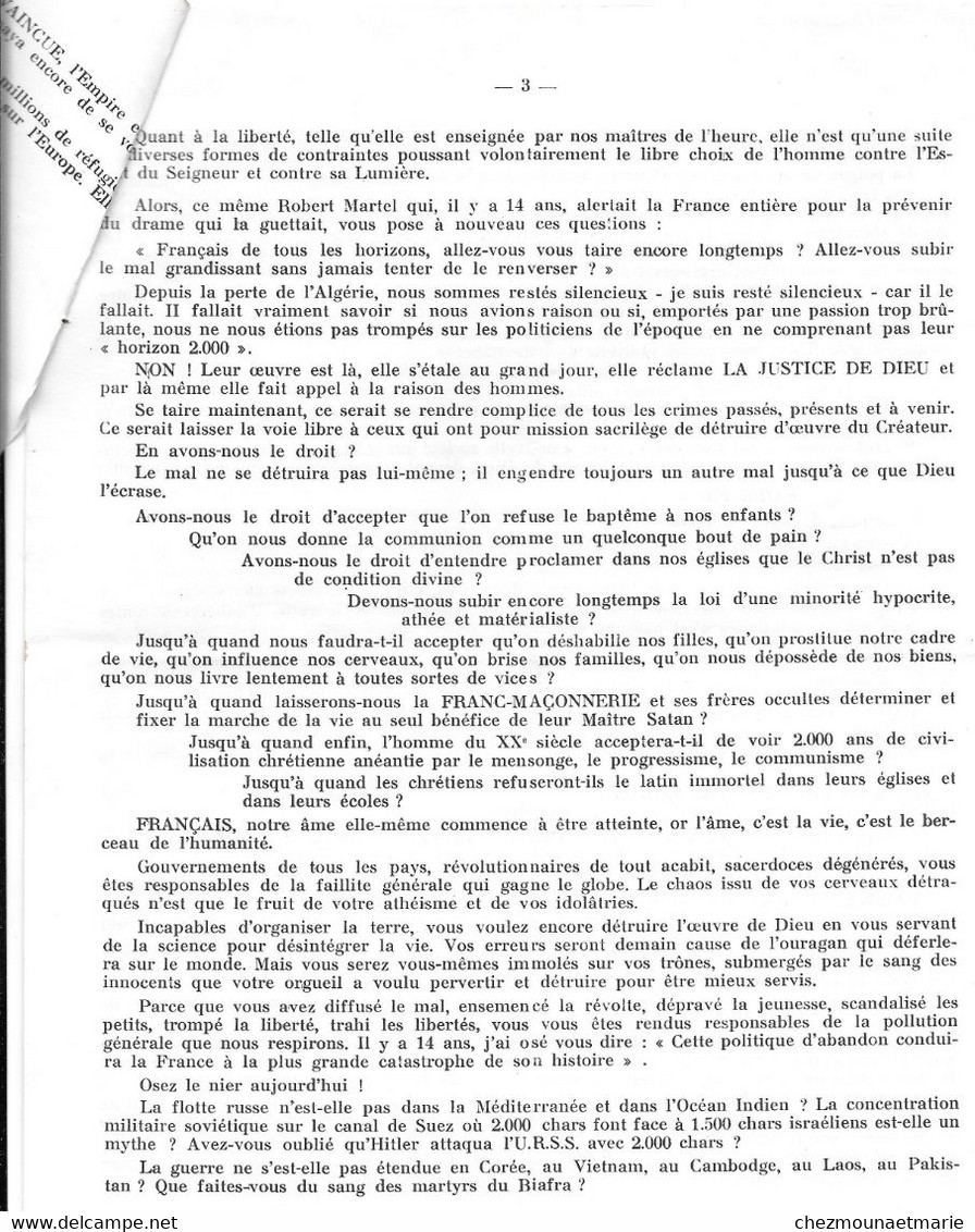 SACRE COEUR 13 MAI 1958 SOUVENEZ VOUS - PAR ROBERT MARTEL AGRICULTEUR A LA RIBERE - TEXTE SUR L ALGERIE - Documents Historiques