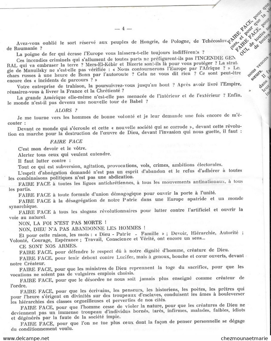 SACRE COEUR 13 MAI 1958 SOUVENEZ VOUS - PAR ROBERT MARTEL AGRICULTEUR A LA RIBERE - TEXTE SUR L ALGERIE - Documents Historiques