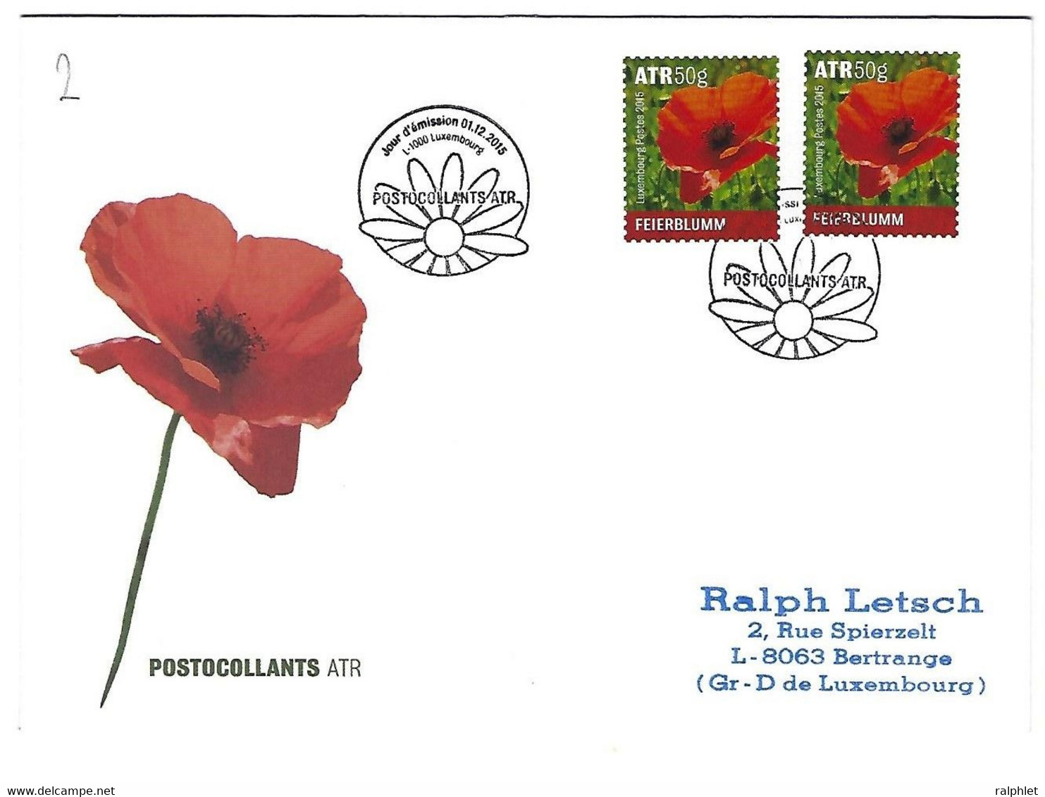 Luxembourg 2015 Fleur Flower Blume Feierblumm Papaver Klatschmohn Coquelicot - Covers & Documents