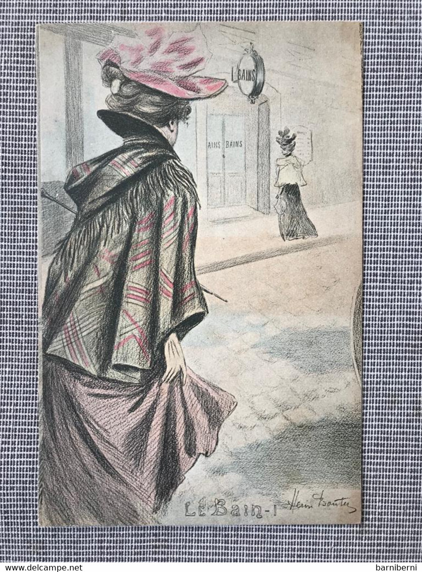 Illustrateur Henri Boutet. Serie Le Bain Nº1. Art Nouveau, Jugendstil. - Boutet
