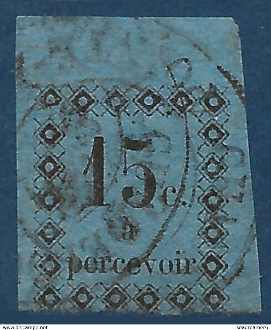 France Colonies Taxe Guadeloupe N°4a Cdfeuillle 15c Bleu Fonçé Oblitéré Signé Calves - Segnatasse