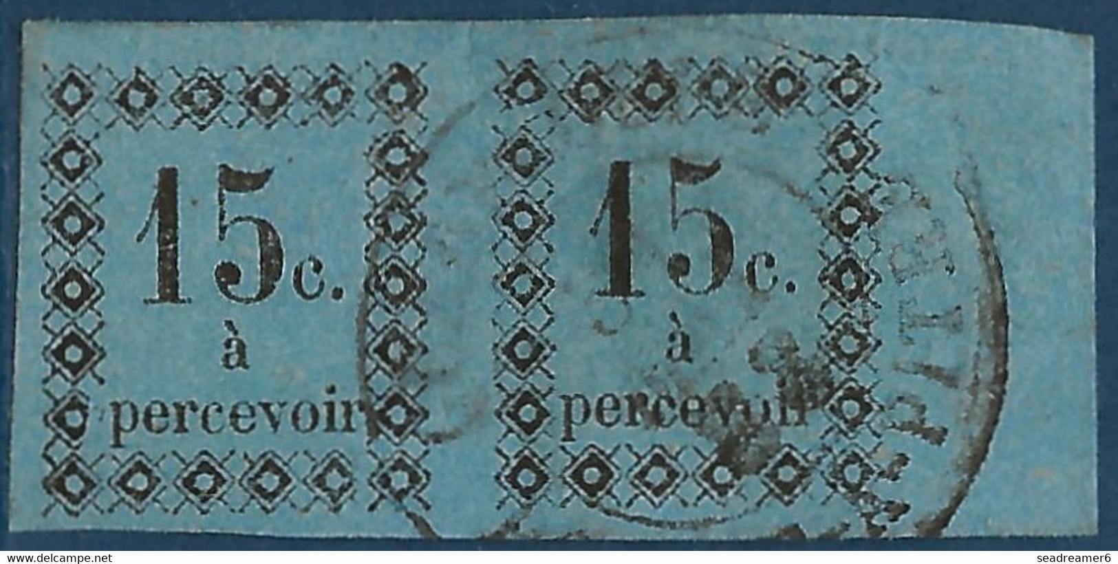 France Colonies Taxe Guadeloupe N°4a Paire Bdfeuillle 15c Bleu Fonçé Oblitéré De Pointe à Pitre Rare & Signé Calves - Segnatasse