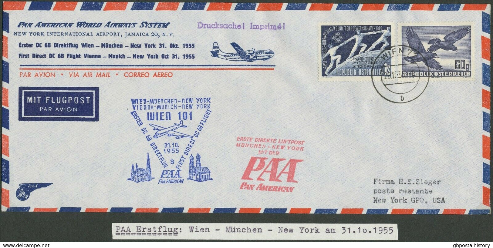 ÖSTERREICH 1955 Erster PAA DC 6B Direktflug Wien - München - New York RR!! - Sonstige & Ohne Zuordnung