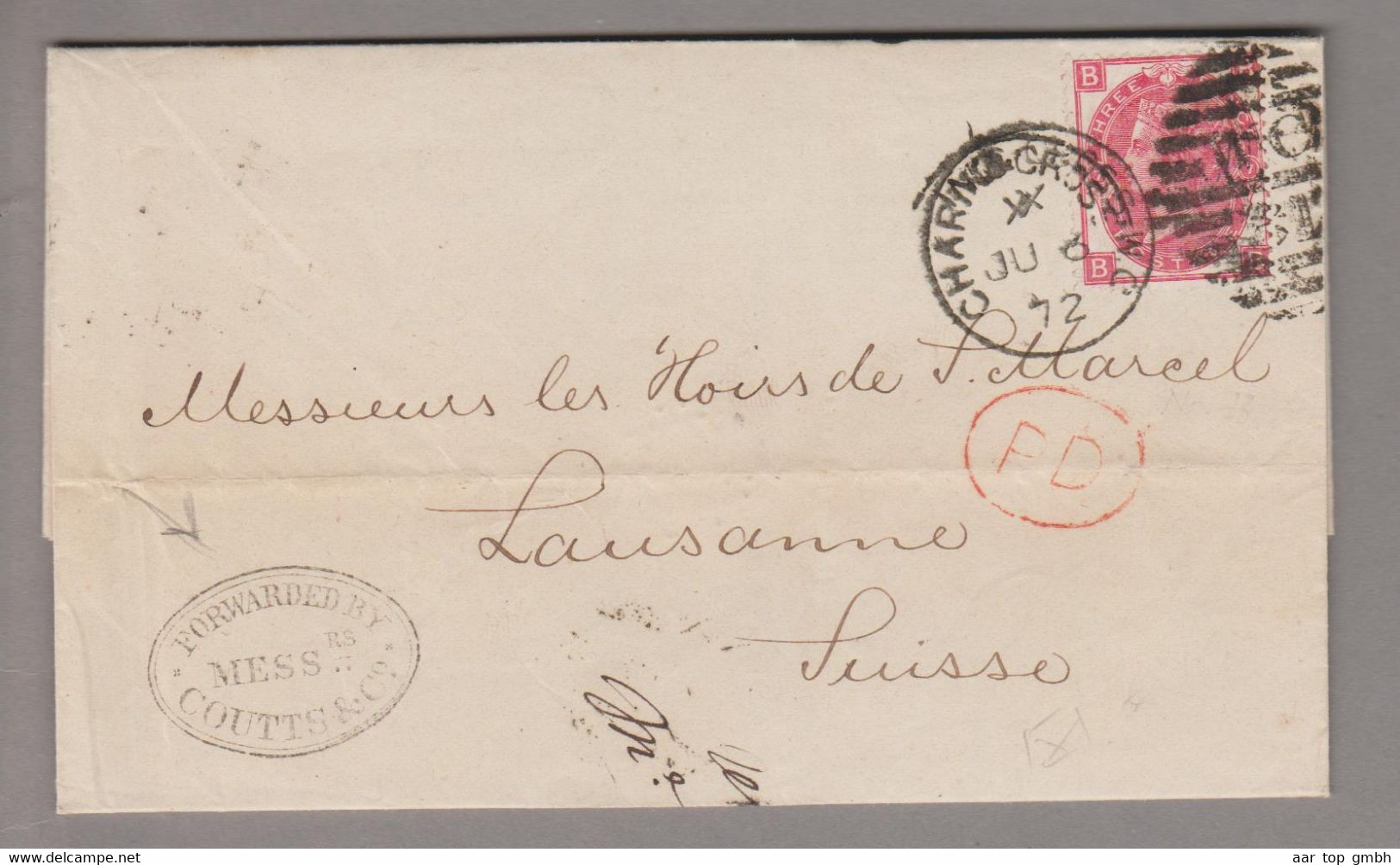 Grossbritannien 1872-06-06 Charing Cross Brief Nach Lausanne Mit 2 1/2 P. Mi#28 Pl7 - Briefe U. Dokumente