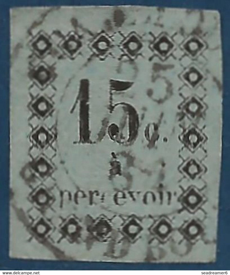 France Colonies Taxe Guadeloupe N°4 15c Bleu Pale Obl De Grand Bourg (Marie Galante) & Variété Signé Calves - Segnatasse