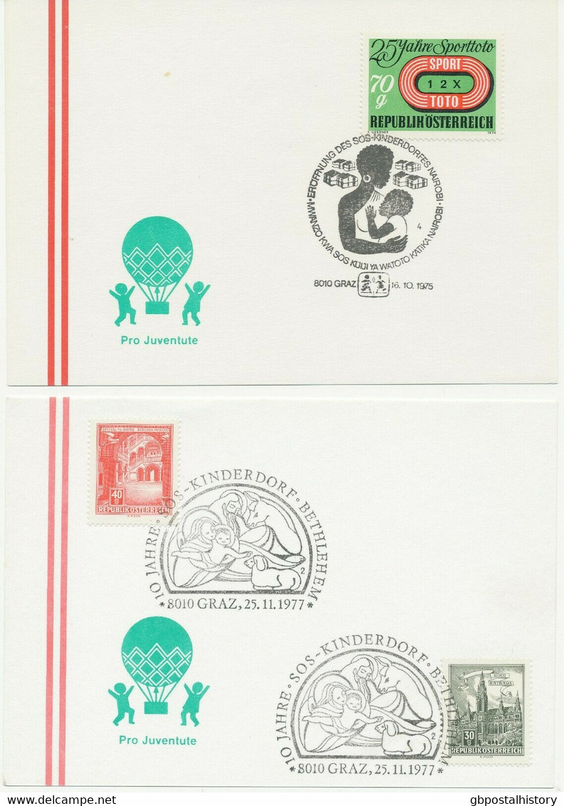 ÖSTERREICH 1975/8, 5 Versch. Selt. SST SOS KINDERDORF Auf Kab.-Postkarten - Collections