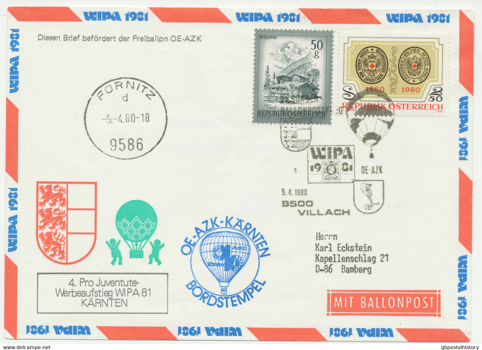 ÖSTERREICH Sonderballonpostflug WIPA 1981 „VILLACH – FÜRNITZ“ Mit ABART R! - Variétés & Curiosités