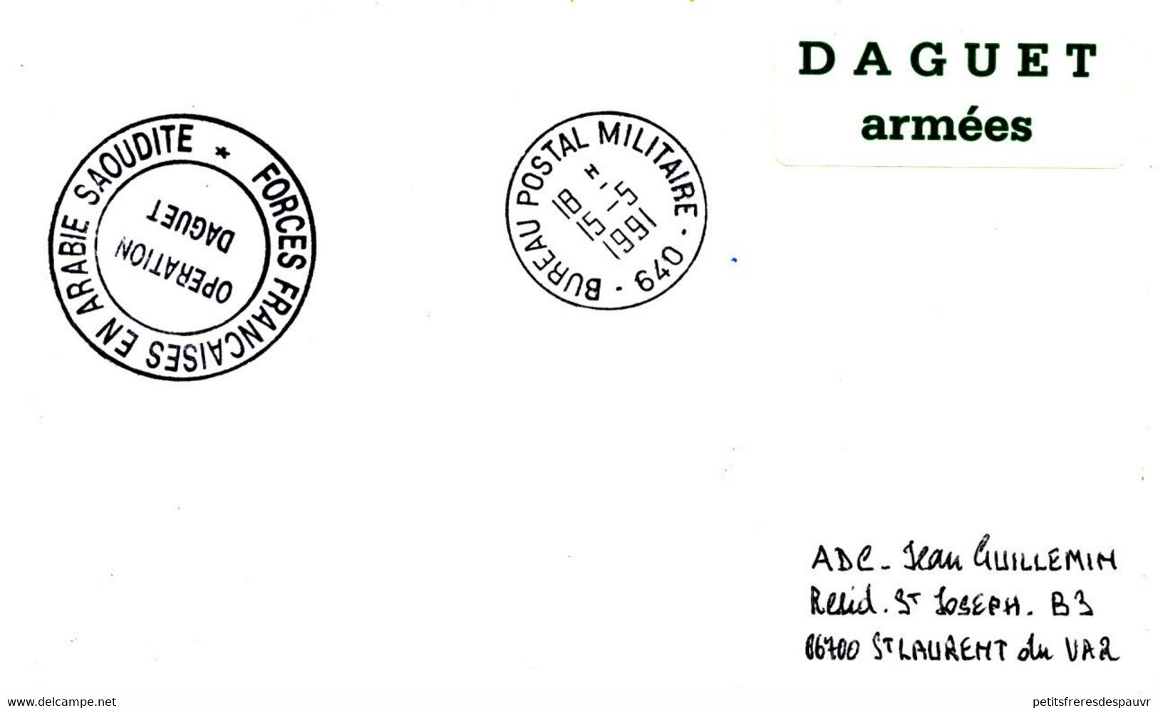 OPERATION DESERT SHIELD DAGUET Armée 5 Lettres à Des Dates Différentes Et Destinataires Différents Du 17/4 Au 15/5/1991 - Militaria