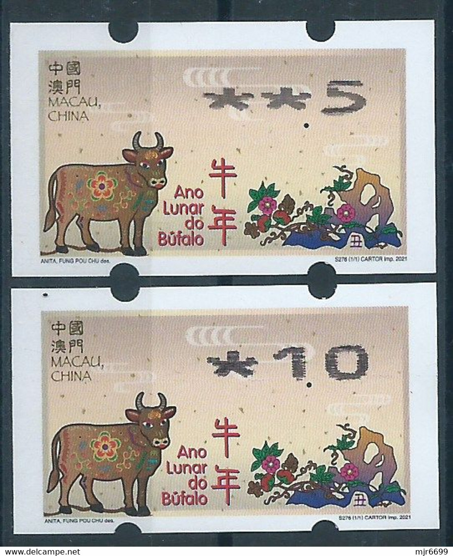 MACAU 2021 ZODIAC YEAR OF THE OX/COW ATM LABELS NAGLER 50A+1P - 2 VALUES - Automaten