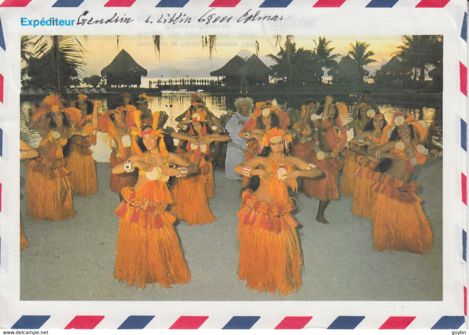 < Tahiti Polynésie 295 A .. Var0 + Vignette Sur Enveloppe Décorée Danseuses .. Par Avion 5 4 88 ... Superbe - Storia Postale
