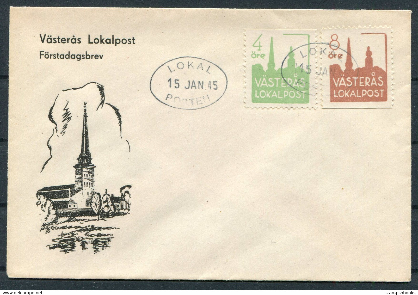 1945 Sweden Vesteras Local Post First Day Cover / Lokalpost FDC - Local Post Stamps