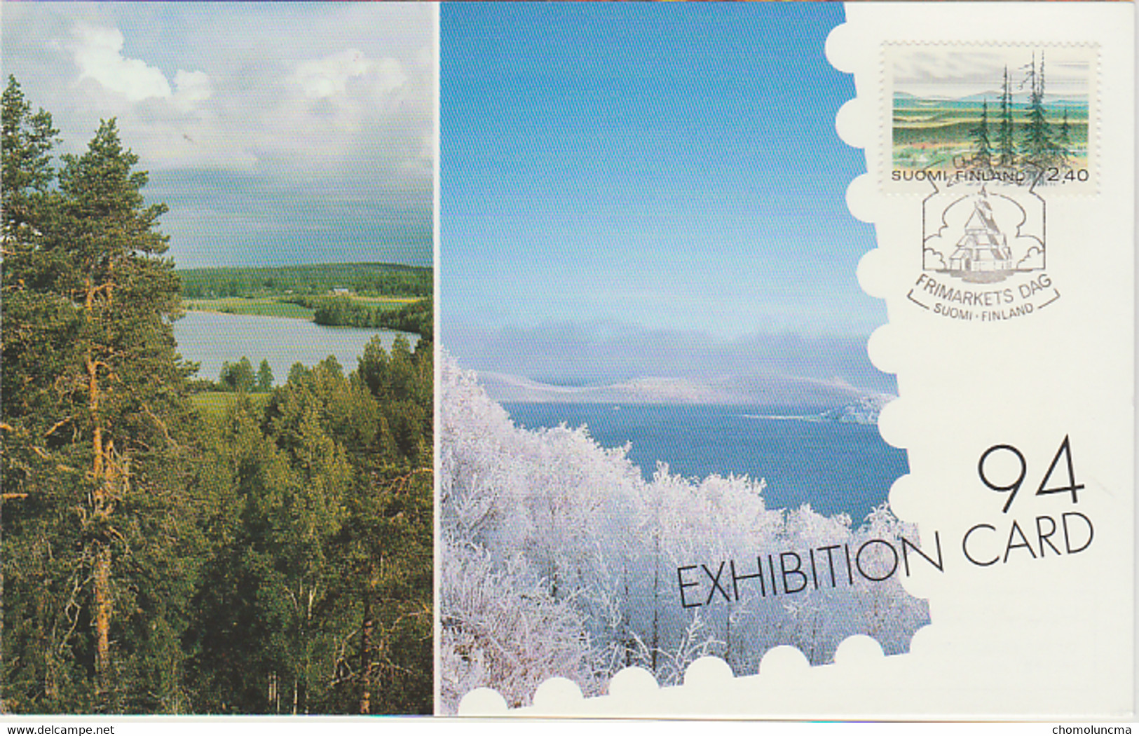 FINLAND  POST CARD FINLANDIA 95 WORLD EXHIBITION National Park Stamp + OSLO NORWAY URNES WOOD CHURCH CANCELLED - Lettres & Documents