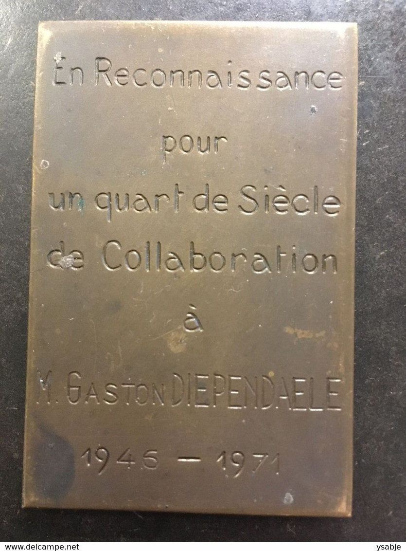 Medaille Voor 25 Jaar Dienst Voor M. Gaston Diependaele (1946-1971) Graveur: J. De Bast (1883 – 1975) Emile Bernheim - Profesionales / De Sociedad
