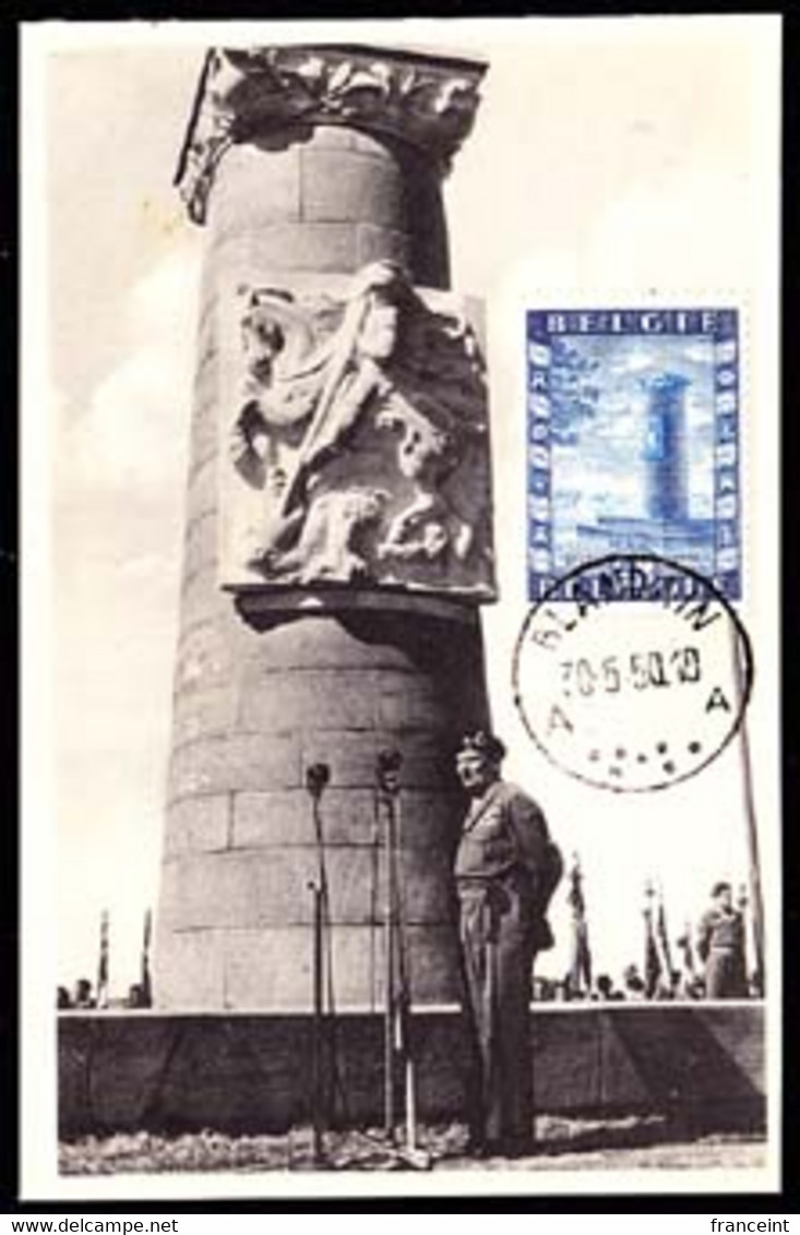 BELGIUM (1950) British Memorial. Maximum Card With First Day Cancel. Scott No B479, Yvert No 825. - 1934-1951