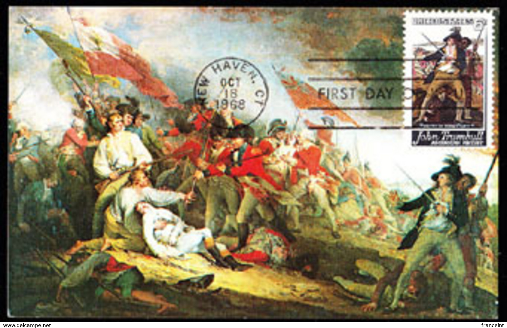 U.S.A. (1968) Battle Of Bunker Hill By Trumbull. Maximum Card With First Day Cancel. Scott No 1361, Yvert No 864. - Cartes-Maximum (CM)