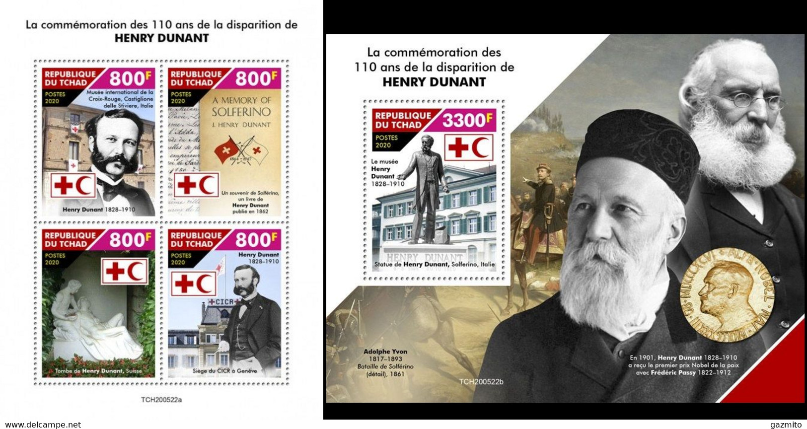 Tchad 2020, Red Cross, Dunant, 4val In BF +BF - Henry Dunant