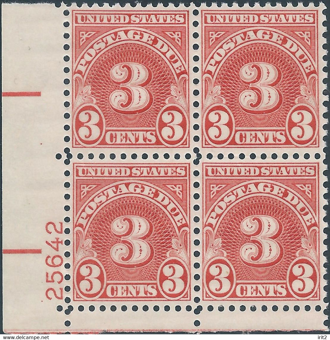 Stati Uniti D'america,United States,U.S.A, 1930 Revenue Stamps,Postage Due 3c In Block Of 4 With Sheet Margin, MNH - Taxe Sur Le Port