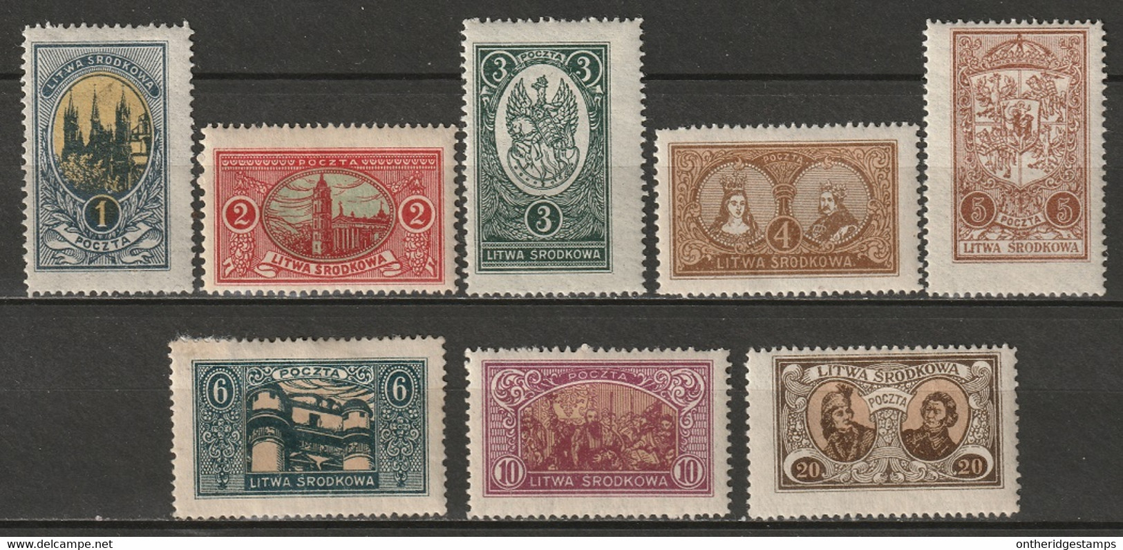 Central Lithuania 1921 Sc 35-42  Set Perf MH* Half With Perf 13.5 - Occupations