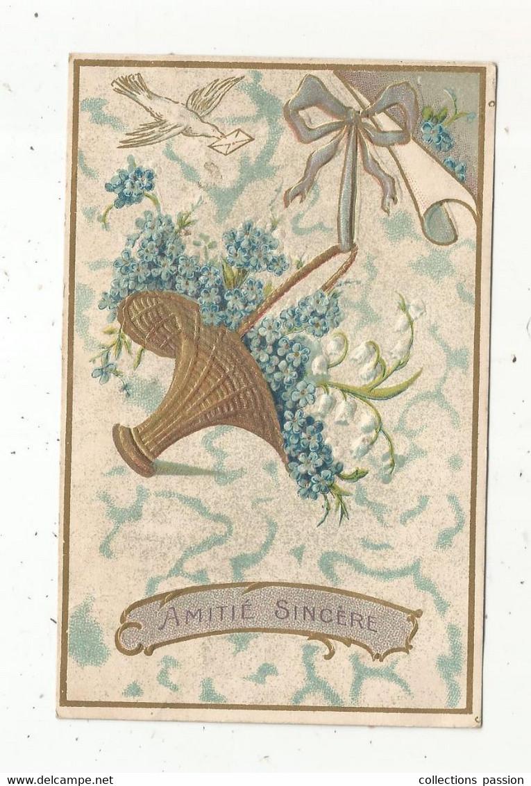 Cp , Fleurs , Corbeille , Colombe , Gaufrée , AMITIE SINCERE , Voyagée , Union Postale Universelle - Fleurs