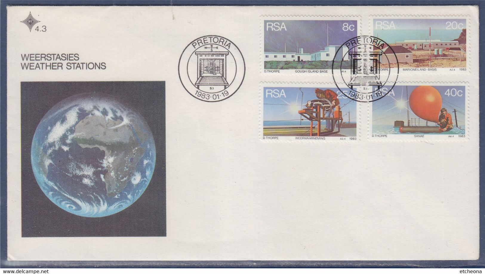 Stations Météorologiques Enveloppe Afrique Du Sud Prétoria 19.01.83 Avec Bristol Explicatif, 4 Timbres - Covers & Documents