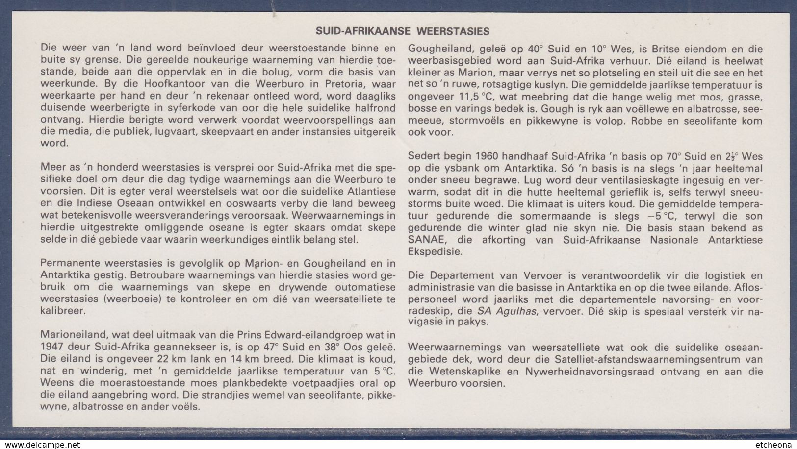 Stations Météorologiques Enveloppe Afrique Du Sud Prétoria 19.01.83 Avec Bristol Explicatif, 4 Timbres - Briefe U. Dokumente