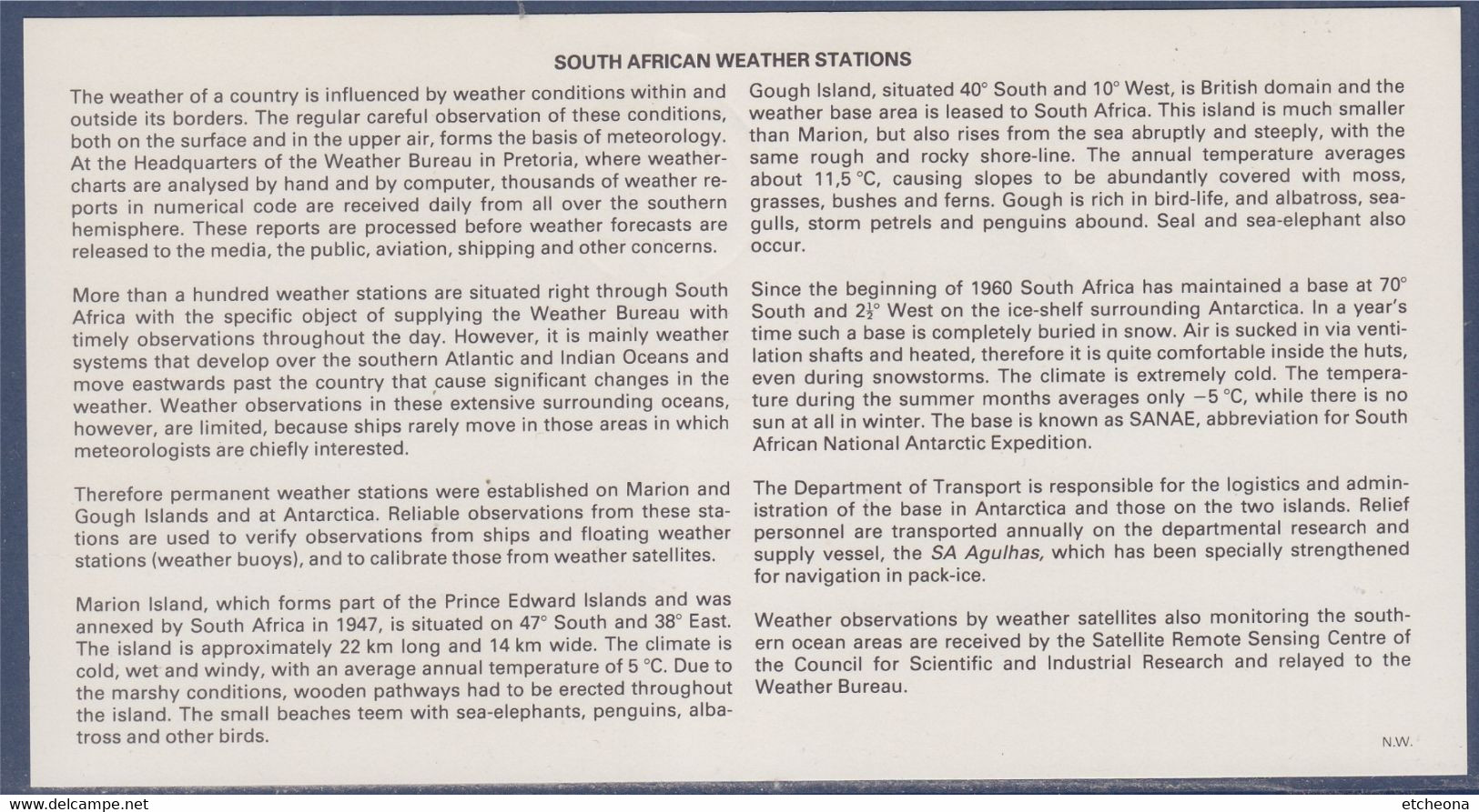 Stations Météorologiques Enveloppe Afrique Du Sud Prétoria 19.01.83 Avec Bristol Explicatif, 4 Timbres - Lettres & Documents