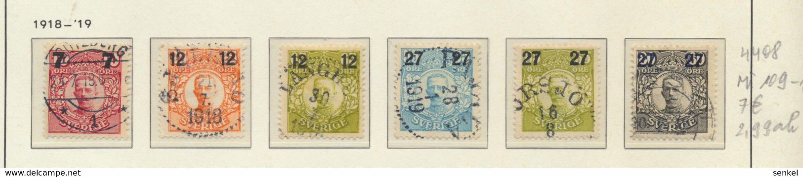 4408 Sweden Sverige Schweden 1918 - 1919 Used Stamp Set Mi 109 - 114 - Sonstige & Ohne Zuordnung
