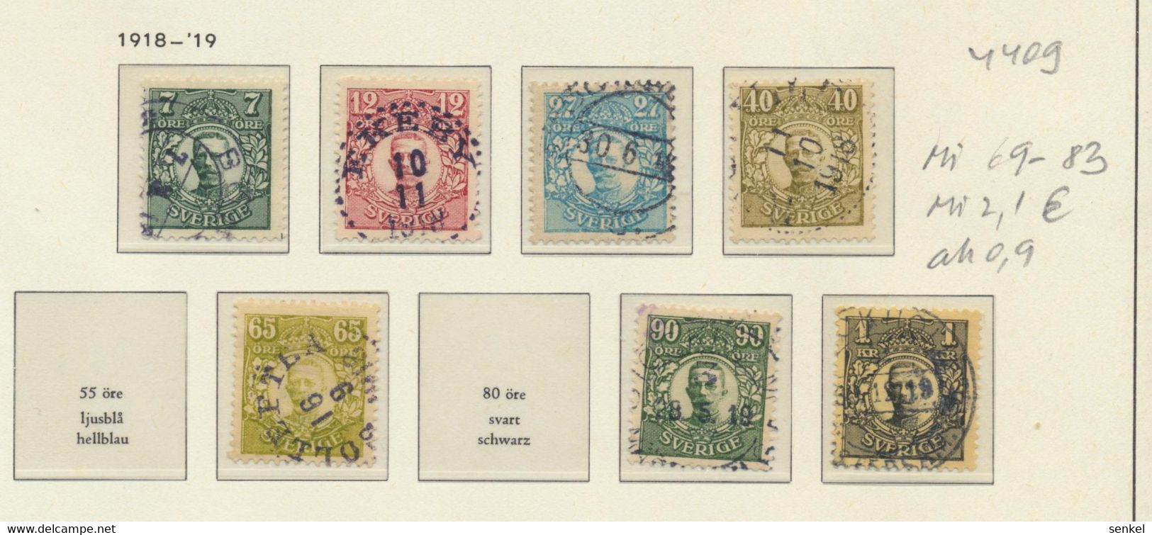 4409 Sweden Sverige Schweden 1918 - 1919 Used Uncomplete Stamp Set Mi 69 - 83 - Andere & Zonder Classificatie