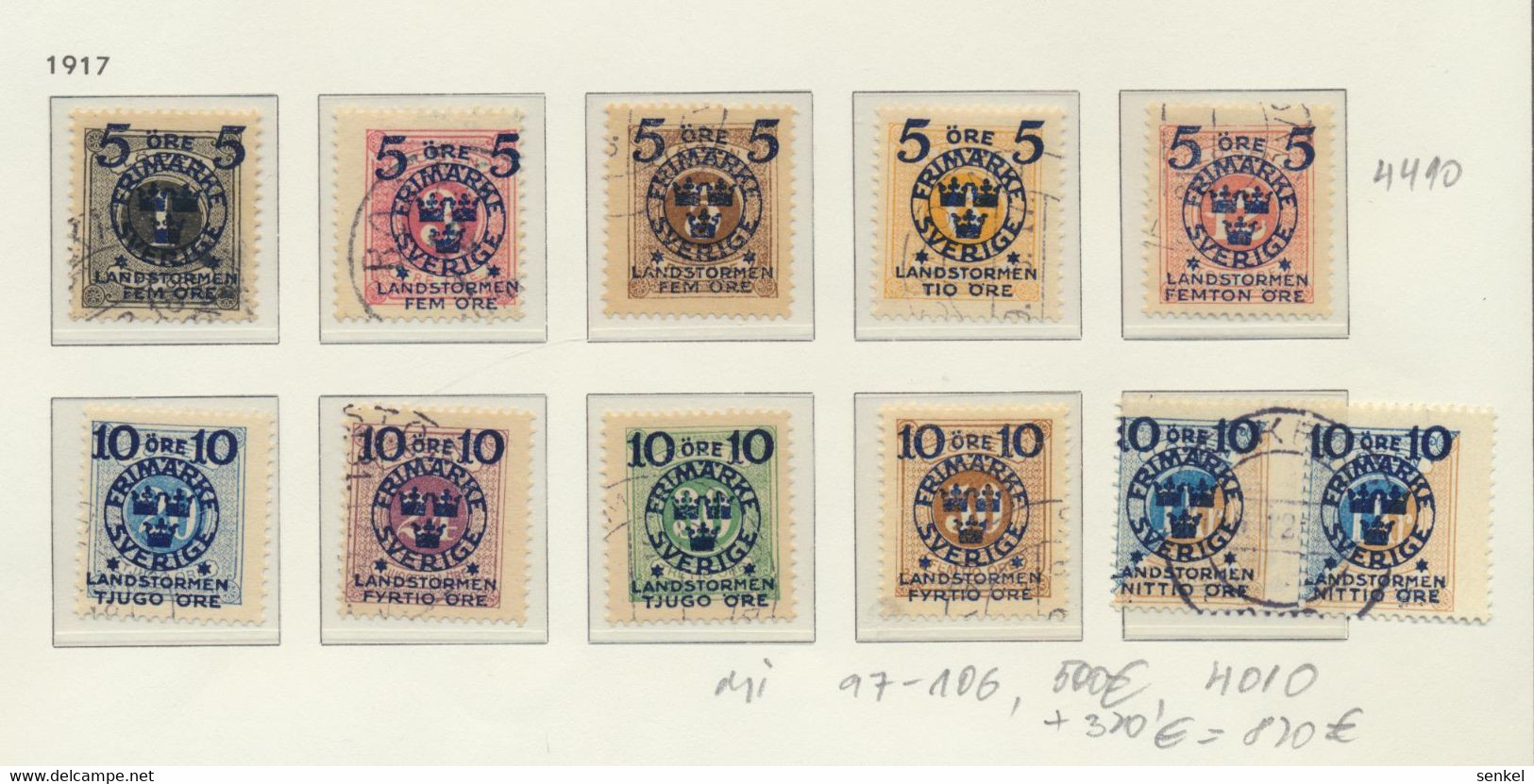 4410 Sweden Sverige Schweden 1917 Used Set Mi 97 - 106 - Otros & Sin Clasificación