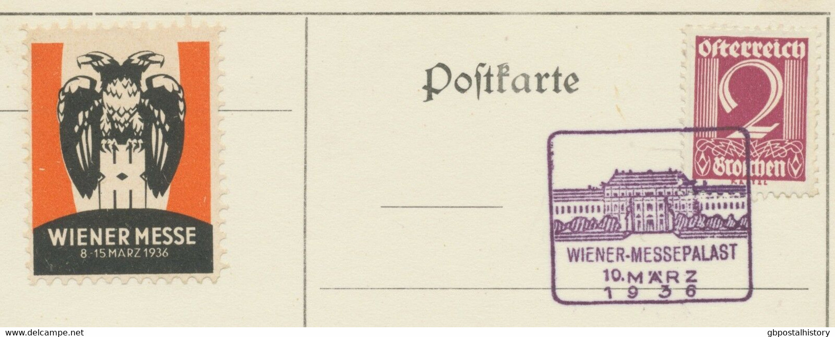 ÖSTERREICH SONDERSTEMPEL 1936 WIENER-MESSEPALAST 10.MÄRZ 1936 M Seltene Vignette - Maschinenstempel (EMA)