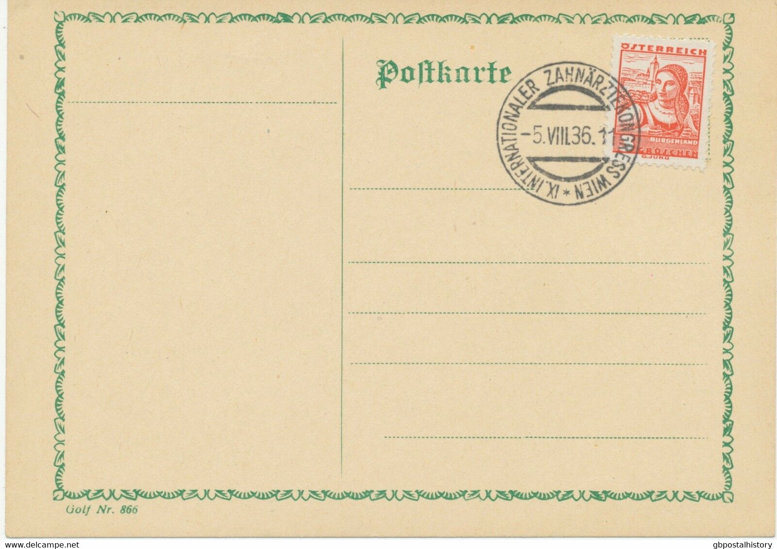 ÖSTERREICH SONDERSTEMPEL 1936 „IX. INTERNATIONALER ZAHNÄRZTEKONGRESS WIEN 5.VIII - Maschinenstempel (EMA)