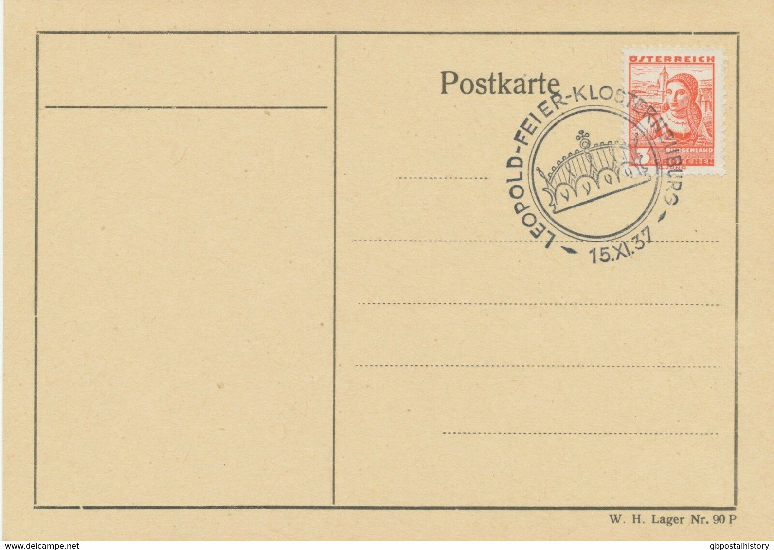 ÖSTERREICH SONDERSTEMPEL 1937 „LEOPOLD-FEIER-KLOSTERNEUBURG 15.XI.37“ - Maschinenstempel (EMA)