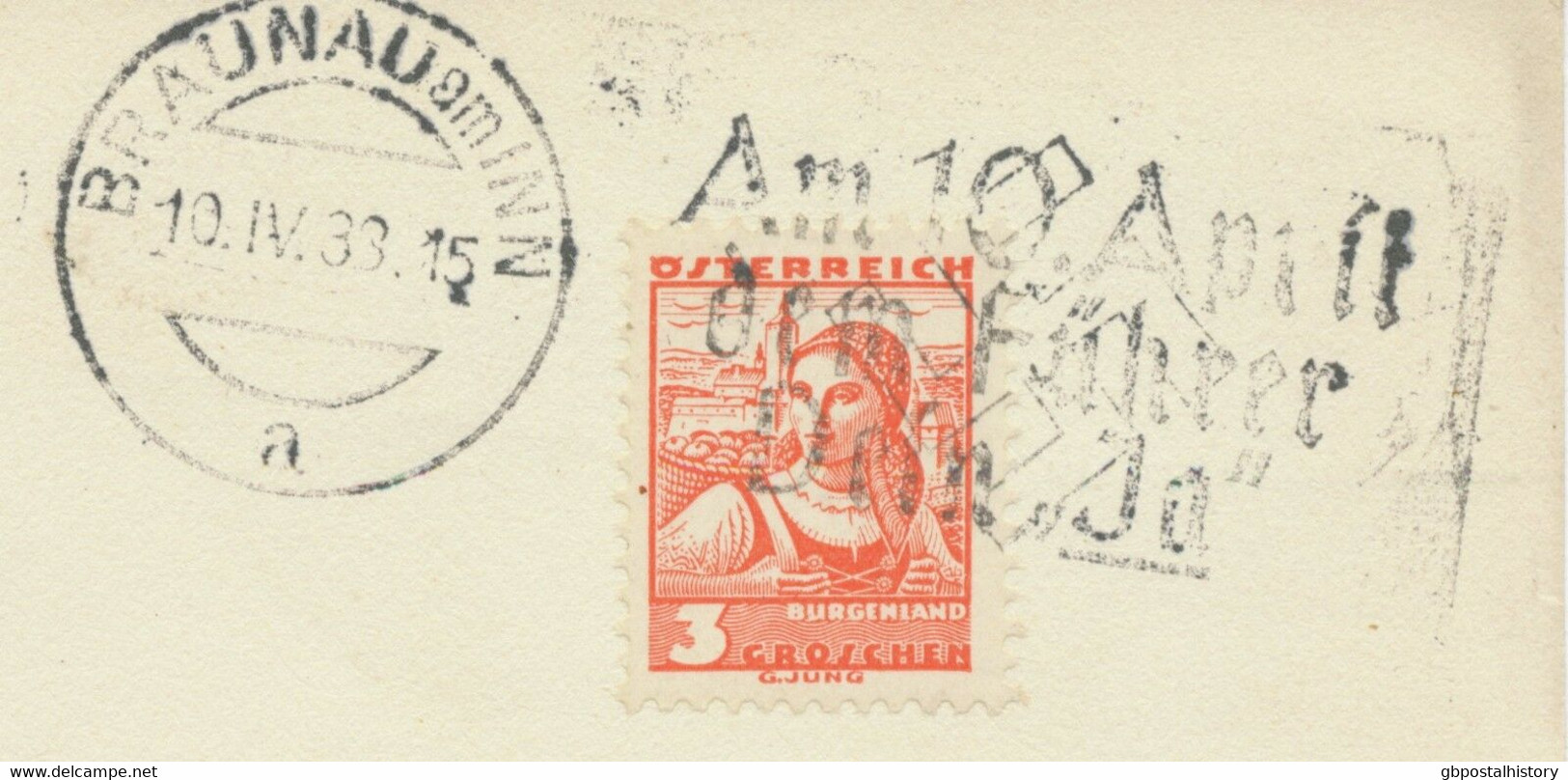 ÖSTERREICH WERBE-SONDERSTEMPEL BRAUNAU Am INN 10.IV.38 Am 10.April Dem Führer JA - Maschinenstempel (EMA)