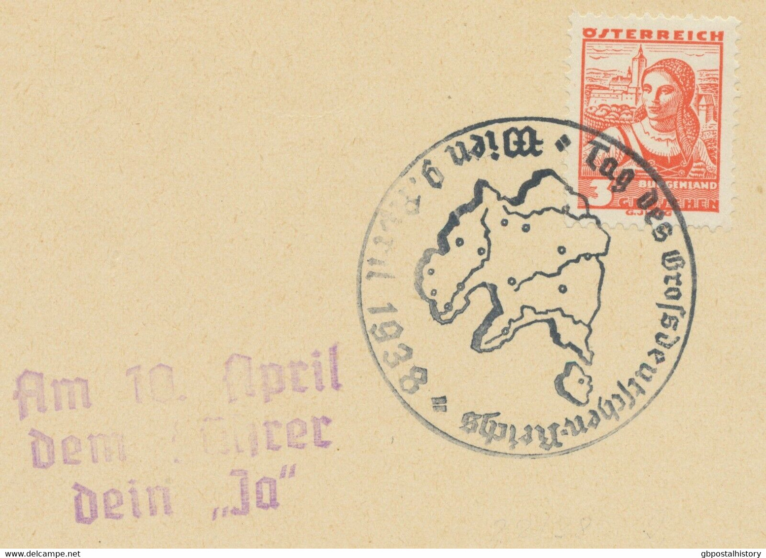 ÖSTERREICH SONDERSTEMPEL 1937 „Am 10.April Dem Führer Dein „Ja““ Violett U. SST - Máquinas Franqueo (EMA)