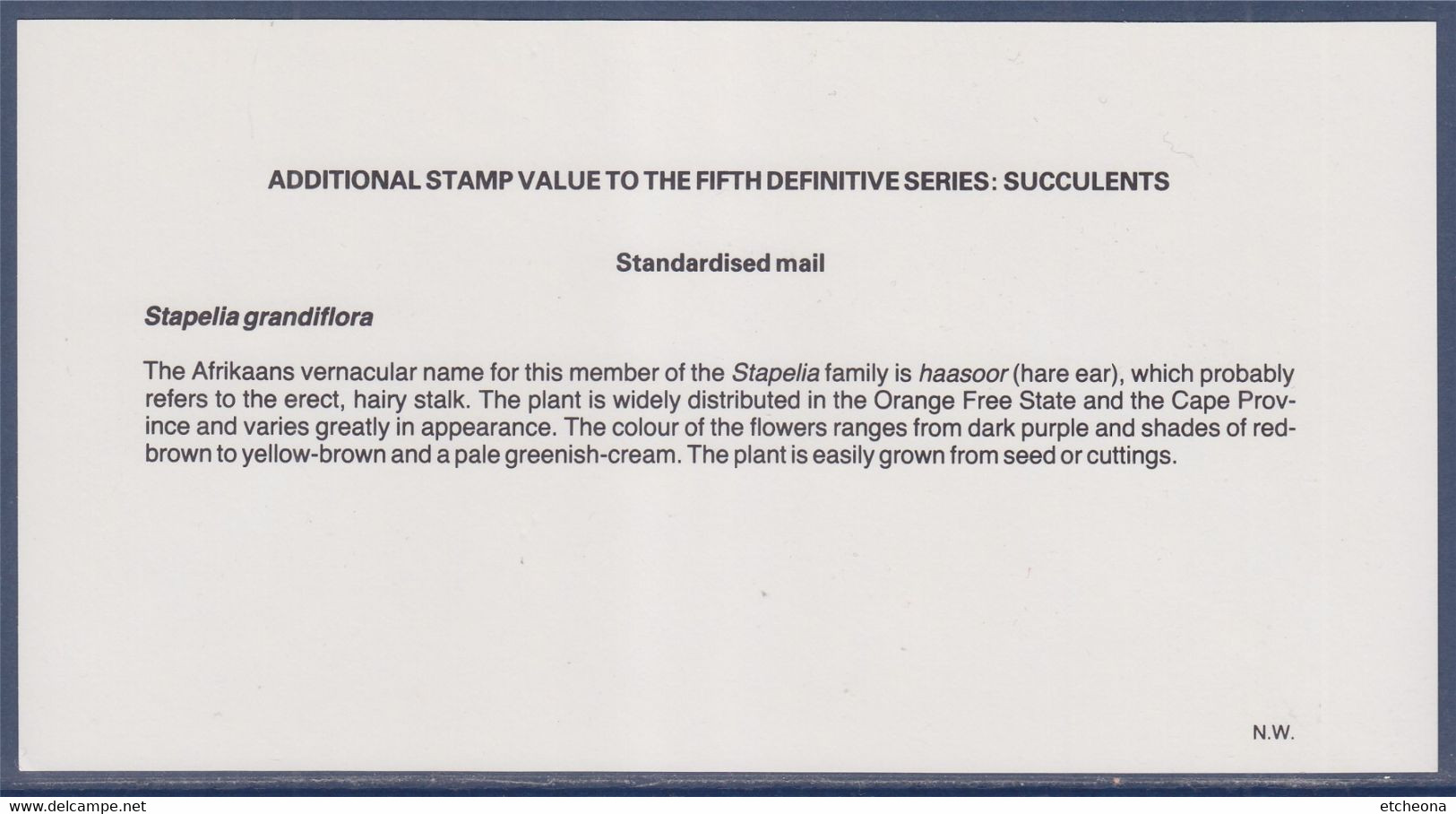 Stapelia Grandiflora Est Une Plante Originale Afrique Du Sud Steynsburg 01.04.93 Bristol Explicatif 1 Timbre Ou Cactus - Briefe U. Dokumente