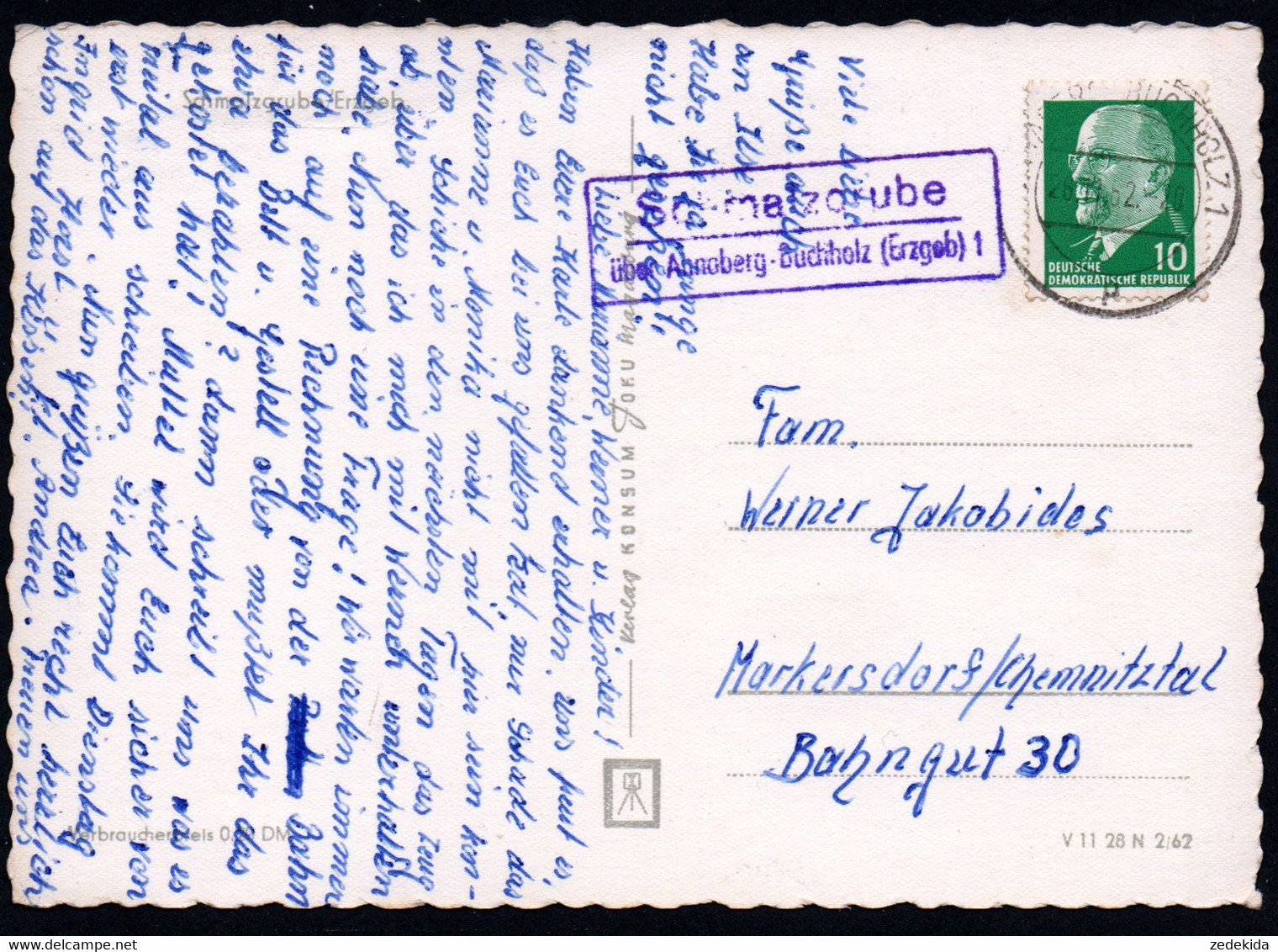 E8499 - Schmalzgrube - Konsum Foku - Landpost Landpoststempel über Annaberg Buchholz - Jöhstadt