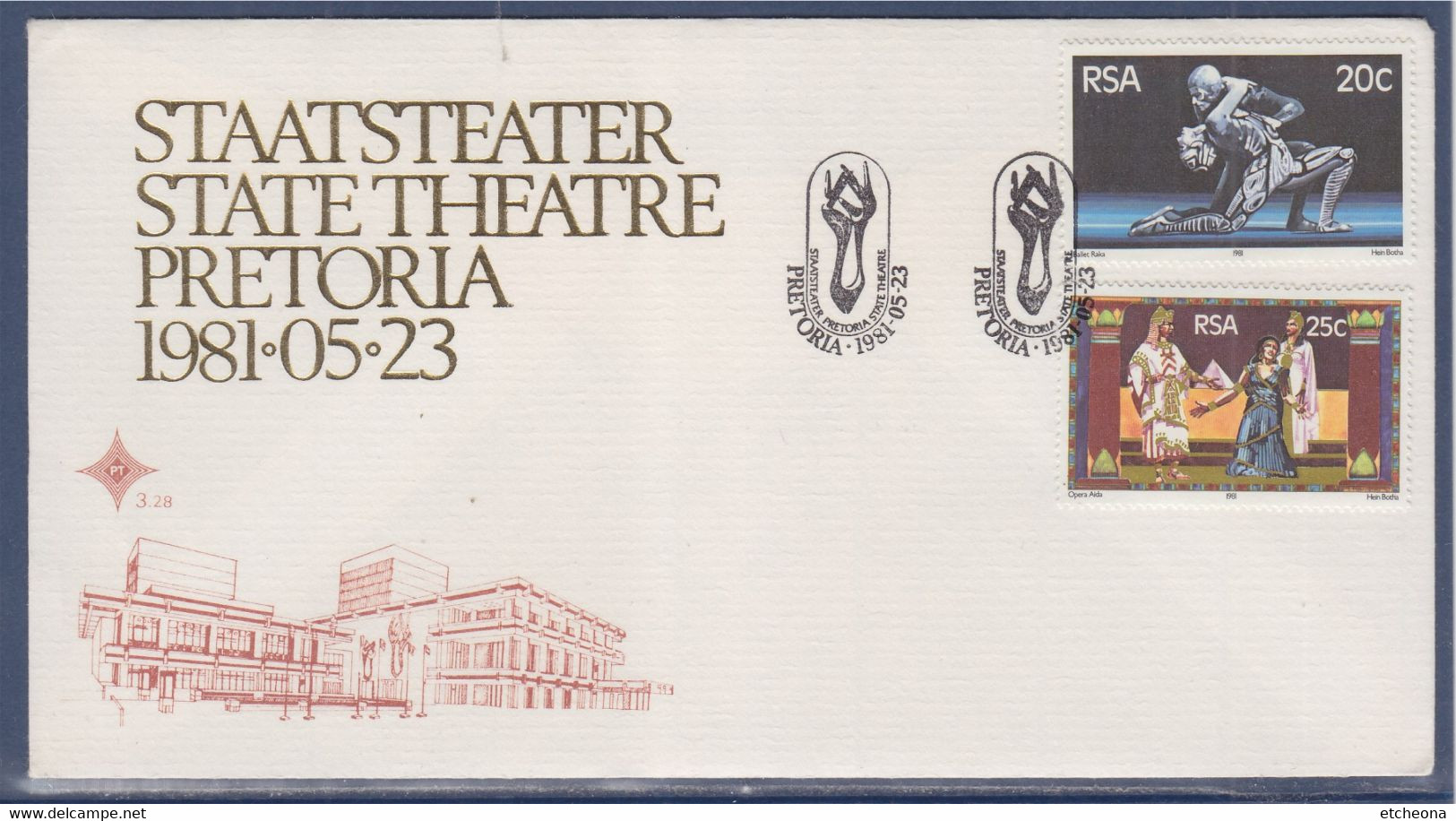 Théâtre D'État De Prétoria Afrique Du Sud Prétoria 23.05.81 Bristol Explicatif 2 Timbres Acteurs En Scènes - Covers & Documents