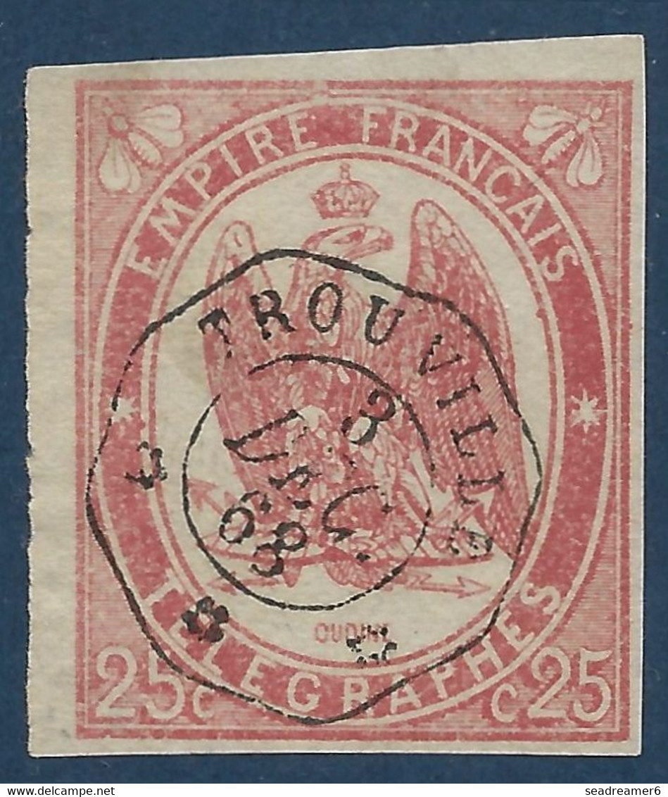 France Timbres Telegraphes N°1 25c Rouge Carmin Oblitéré Dateur Ondulé De Trouville Superbe & Signé Calves - Telegraphie Und Telefon