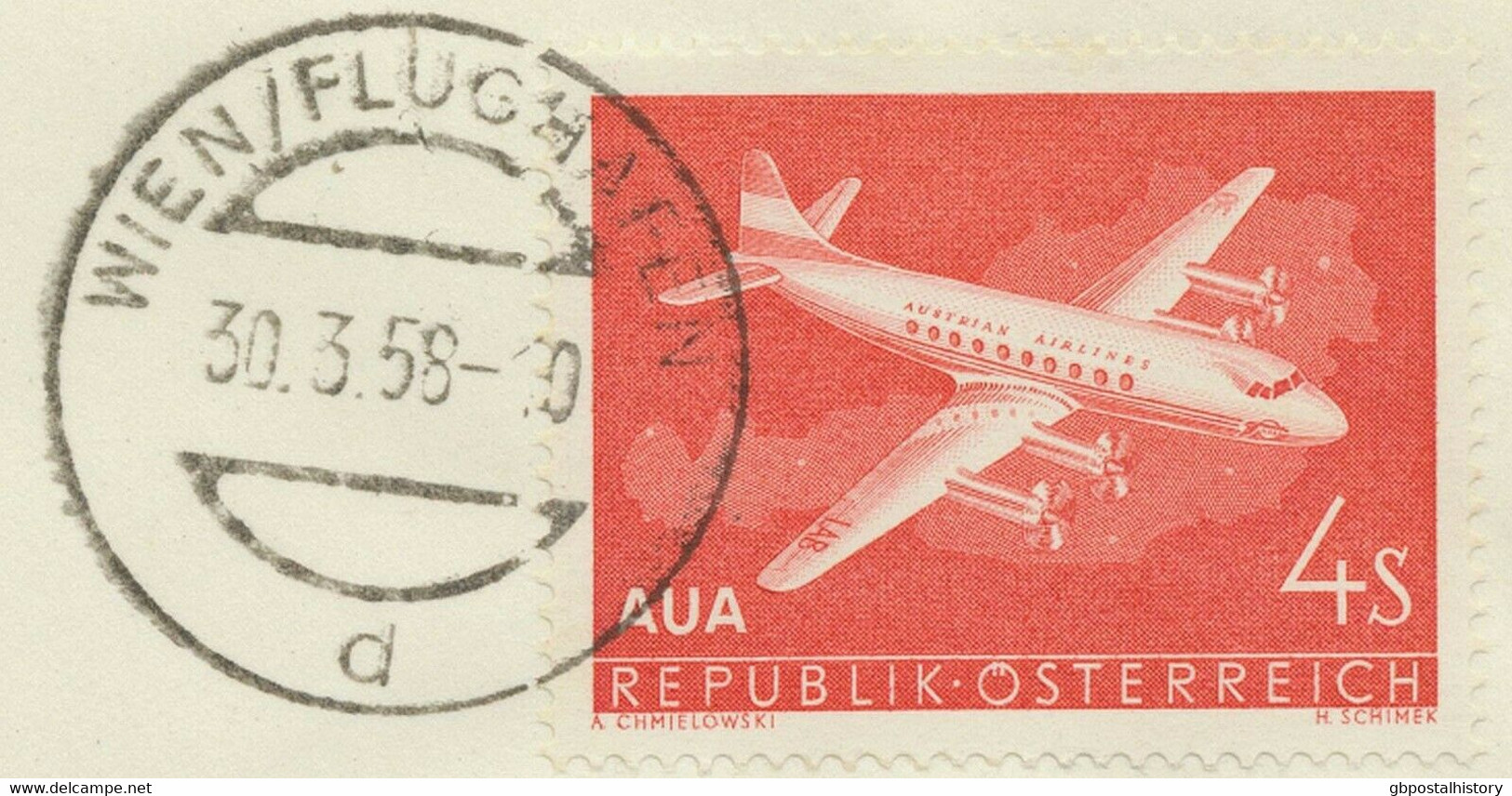 AUSTRIA 1958, AUA Airline Superb First Flight „WIEN – LONDON“ (Flight No. 1) - Primeros Vuelos