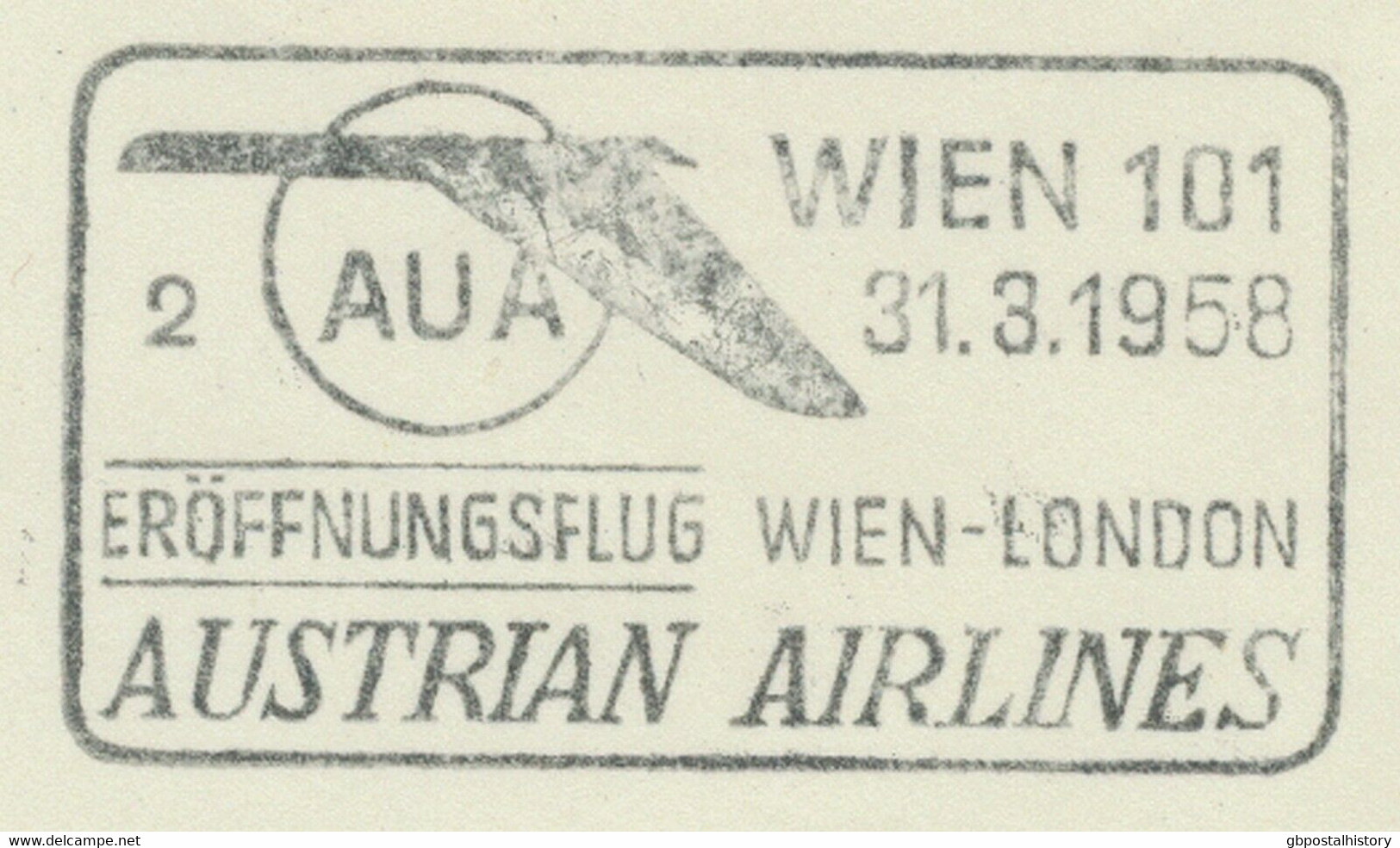 AUSTRIA 1958, AUA Airline Superb First Flight „WIEN – LONDON“ (Flight No. 1) - Primeros Vuelos