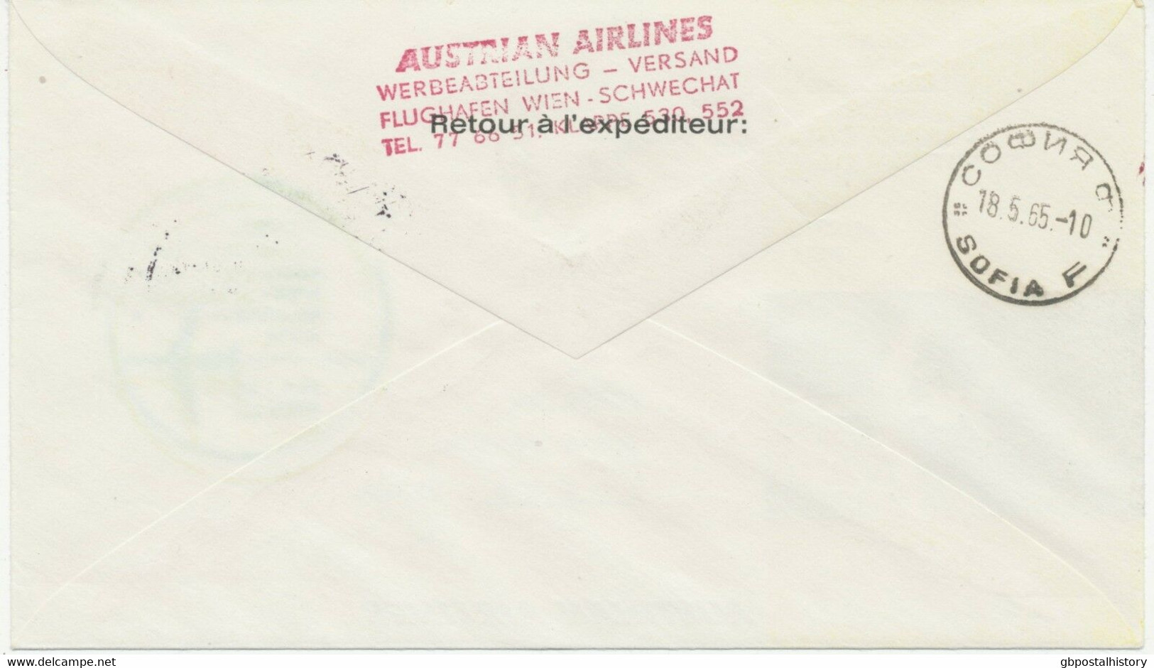 ÖSTERREICH AUA ERSTFLUG 1965 WIEN – SOFIA (Bulgarien) (Stempel-Nr. 1), CARAVELLE - First Flight Covers