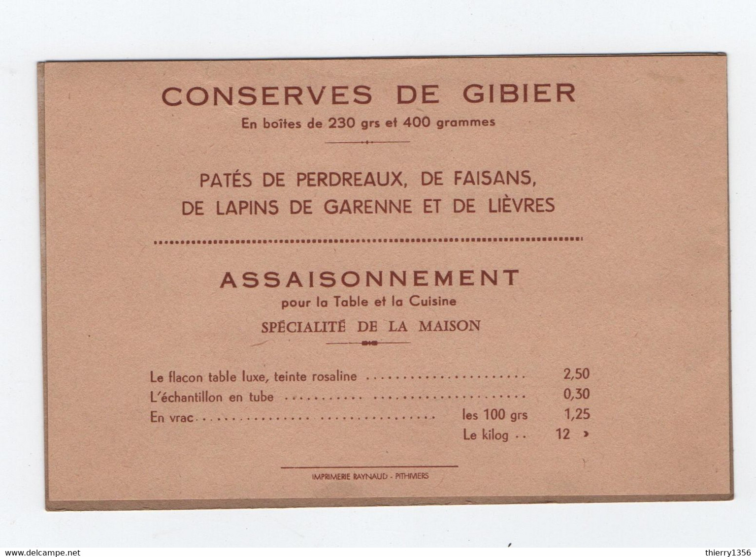 JEAN GRINGOIRE FILS  PATES D'ALOUETTES Gibier  PITHIVIERS - Publicités