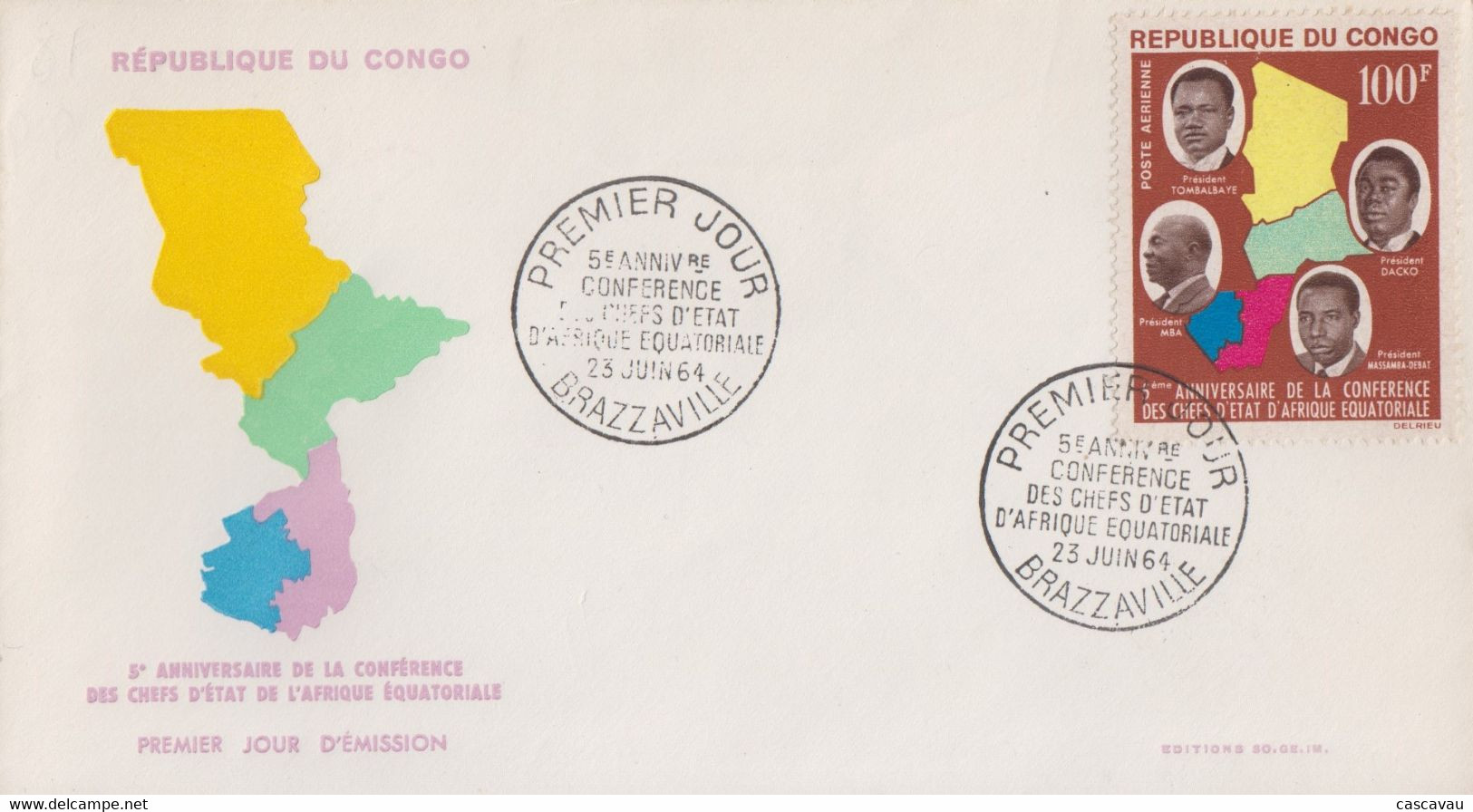 Enveloppe  FDC  1er  Jour   CONGO    5éme  Anniversaire  Conférence  Des  Chefs  D' Etat    1964 - FDC