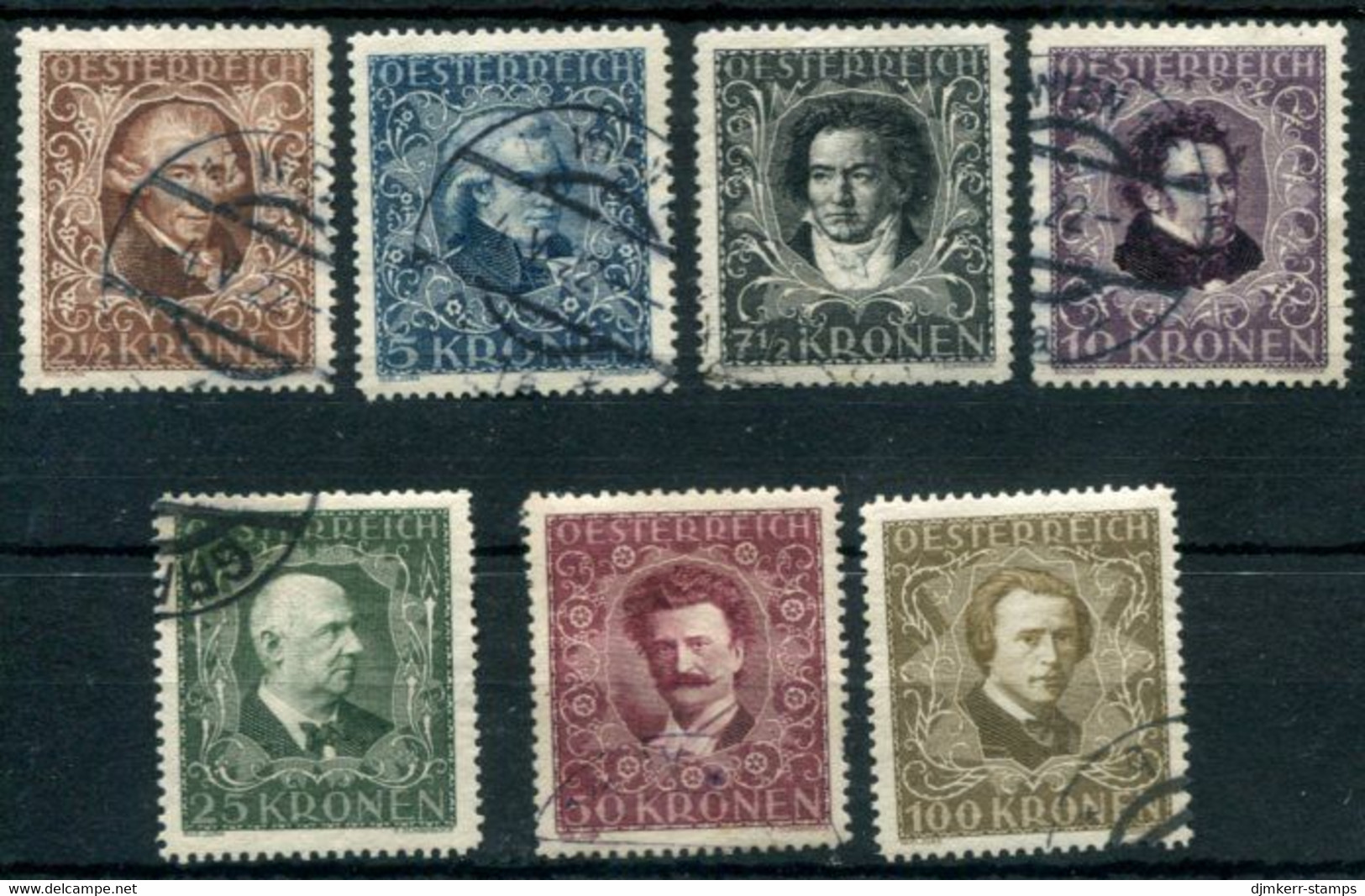 AUSTRIA 1922 Musicians' Fund Set Perforated 12½ Postally Used.  Michel 418-24A. - Unused Stamps
