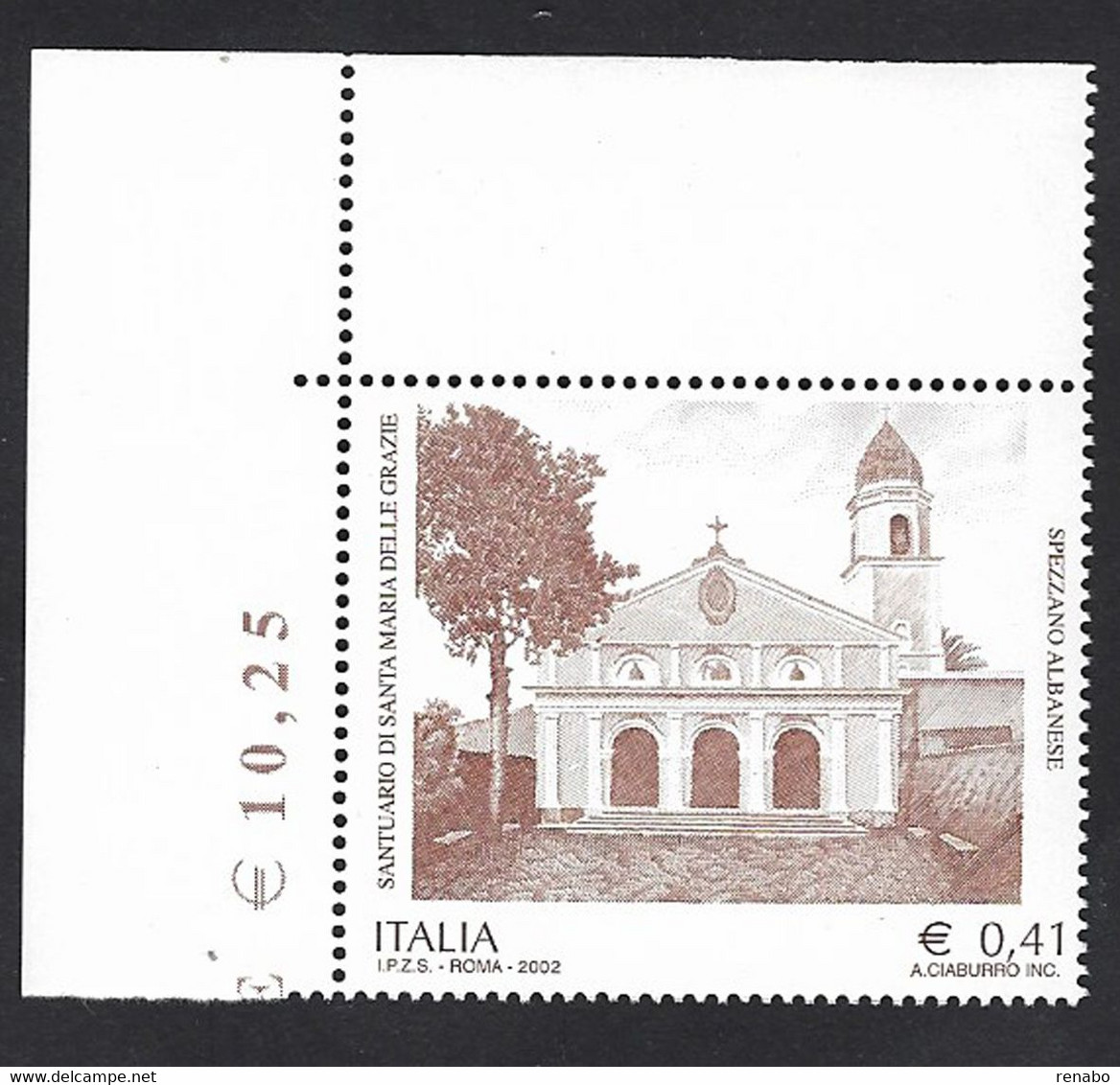 Italia 2002; Santuario Di Santa Maria Delle Grazie A Cosenza, Francobollo Di Angolo Superiore. - 2001-10: Mint/hinged