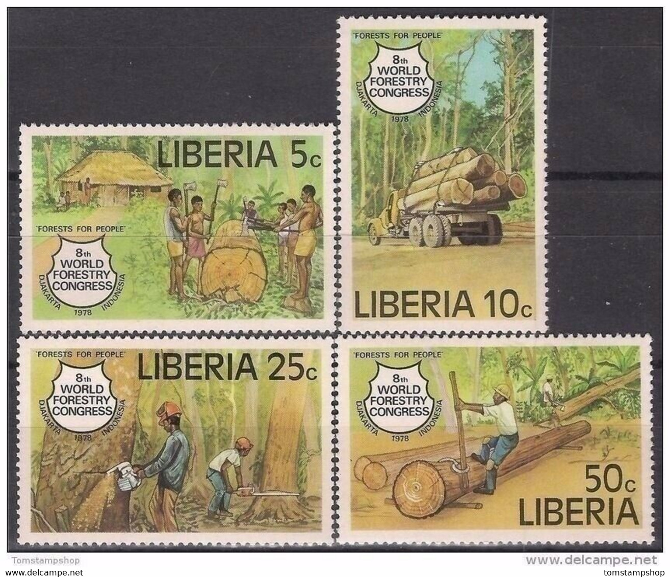 Liberia 1978 Wood Industry Forest Trees Workers Truck Lorries Transport Set MNH - Sonstige & Ohne Zuordnung