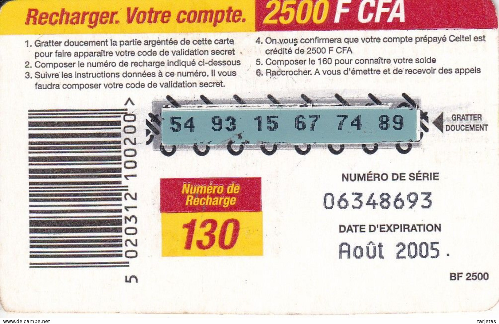 TARJETA DE BURKINA FASO DE 2500 FCFA DE CELTEL (3 CHICOS) DATE: AOUT 2005 - Burkina Faso