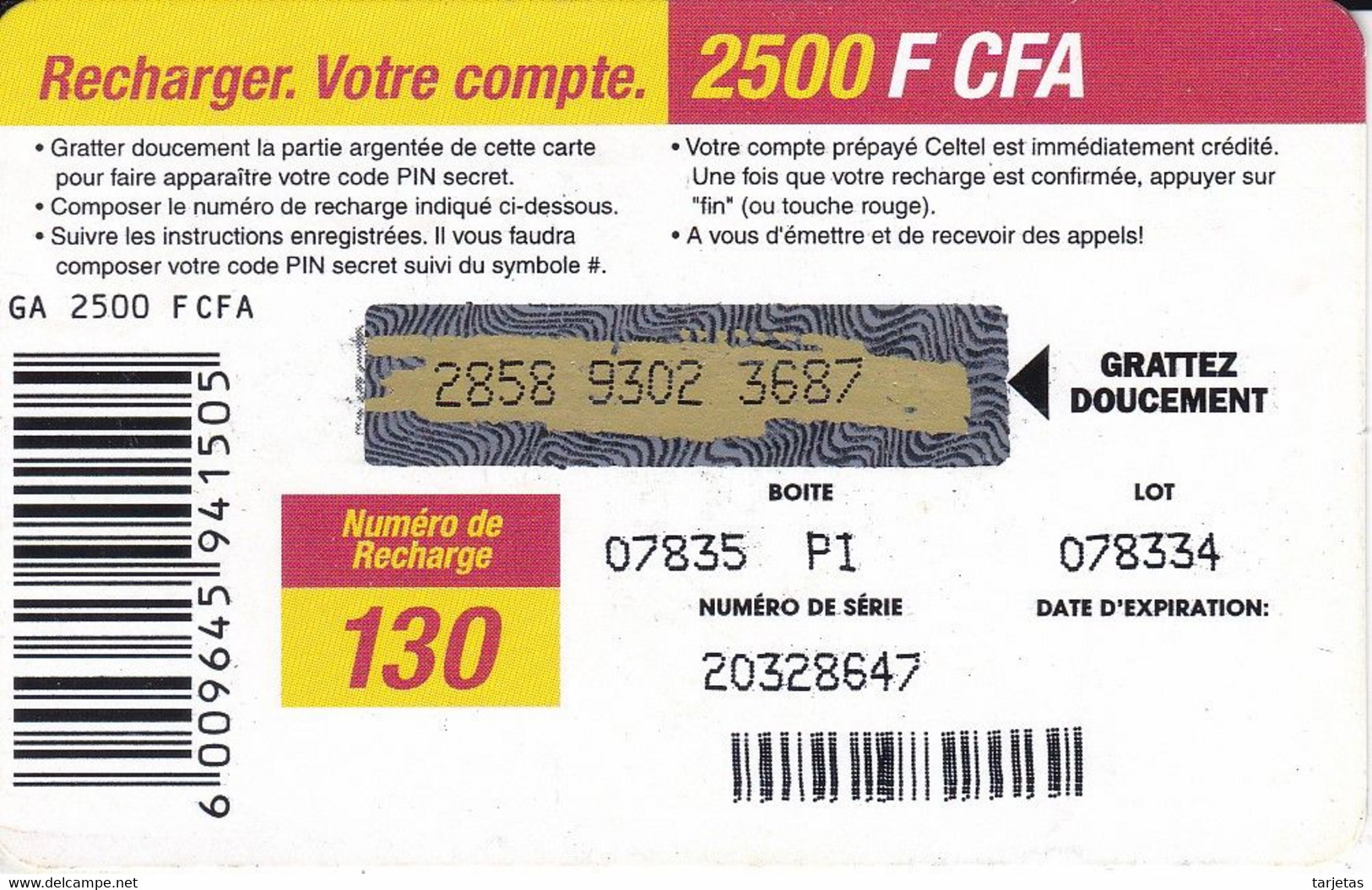 TARJETA DE GABON DE 2500 FCFA DE CELTEL (3 CHICOS) SIN FECHA - Gabon