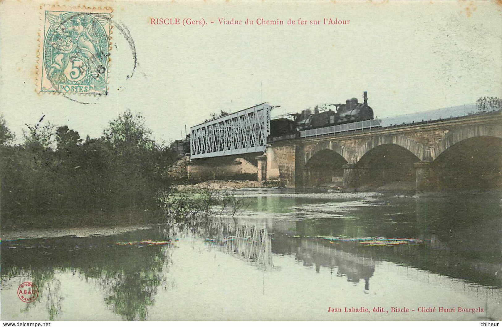 RISCLE VIADUC DU CHEMIN DE FER SUR L'ADOUR PASSAGE DU TRAIN - Riscle