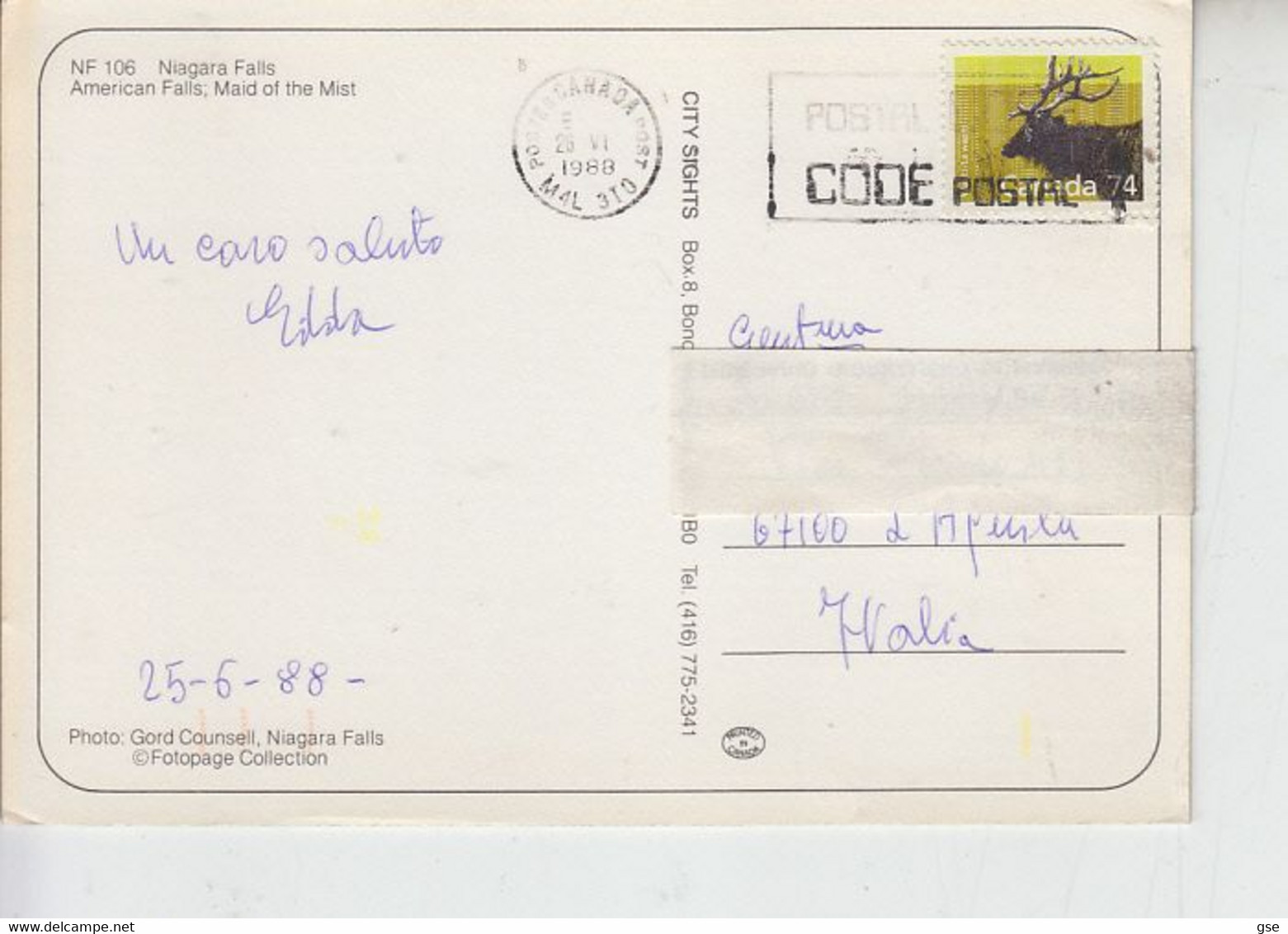 CANADA  1988 - Yvert 1034 - Fauna Cervidi -.- - Lettres & Documents